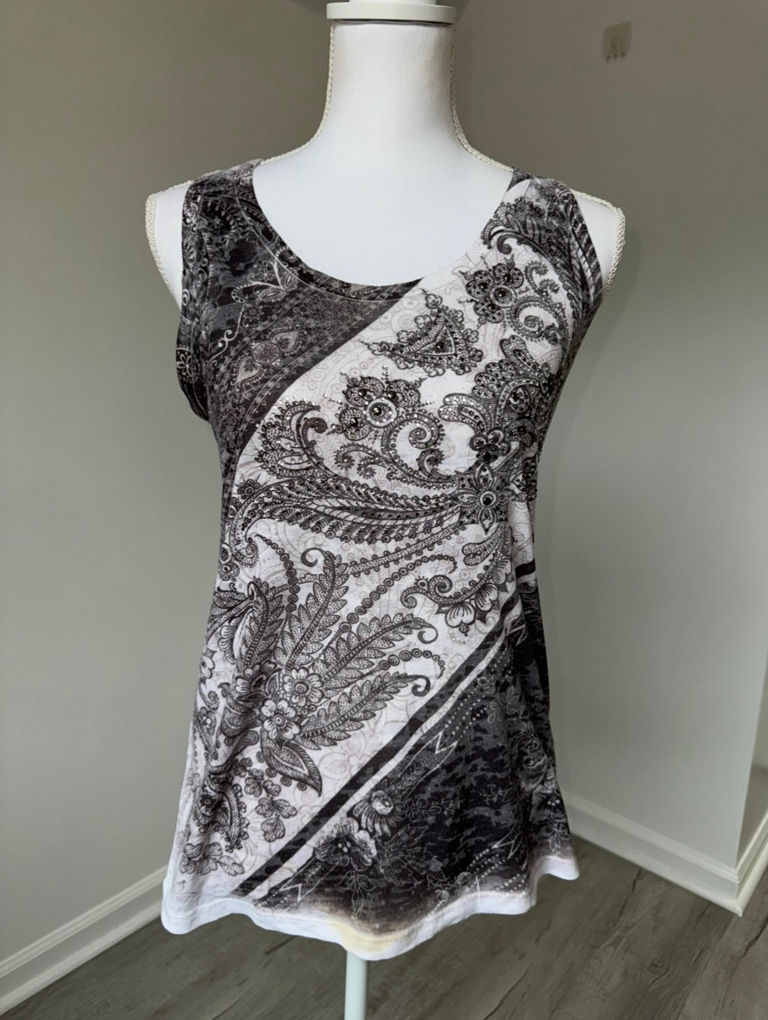 Robin K Burnout Print Sleeveless Top Size L Made in USA Vintage Y2K Style