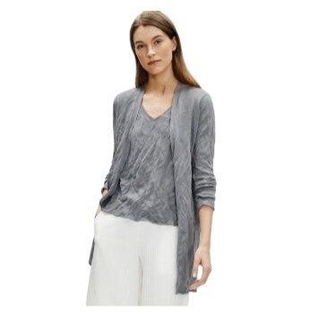 Eileen Fisher Tencel Long Cardigan Womens Size M Gray Crinkled Texture Classic
