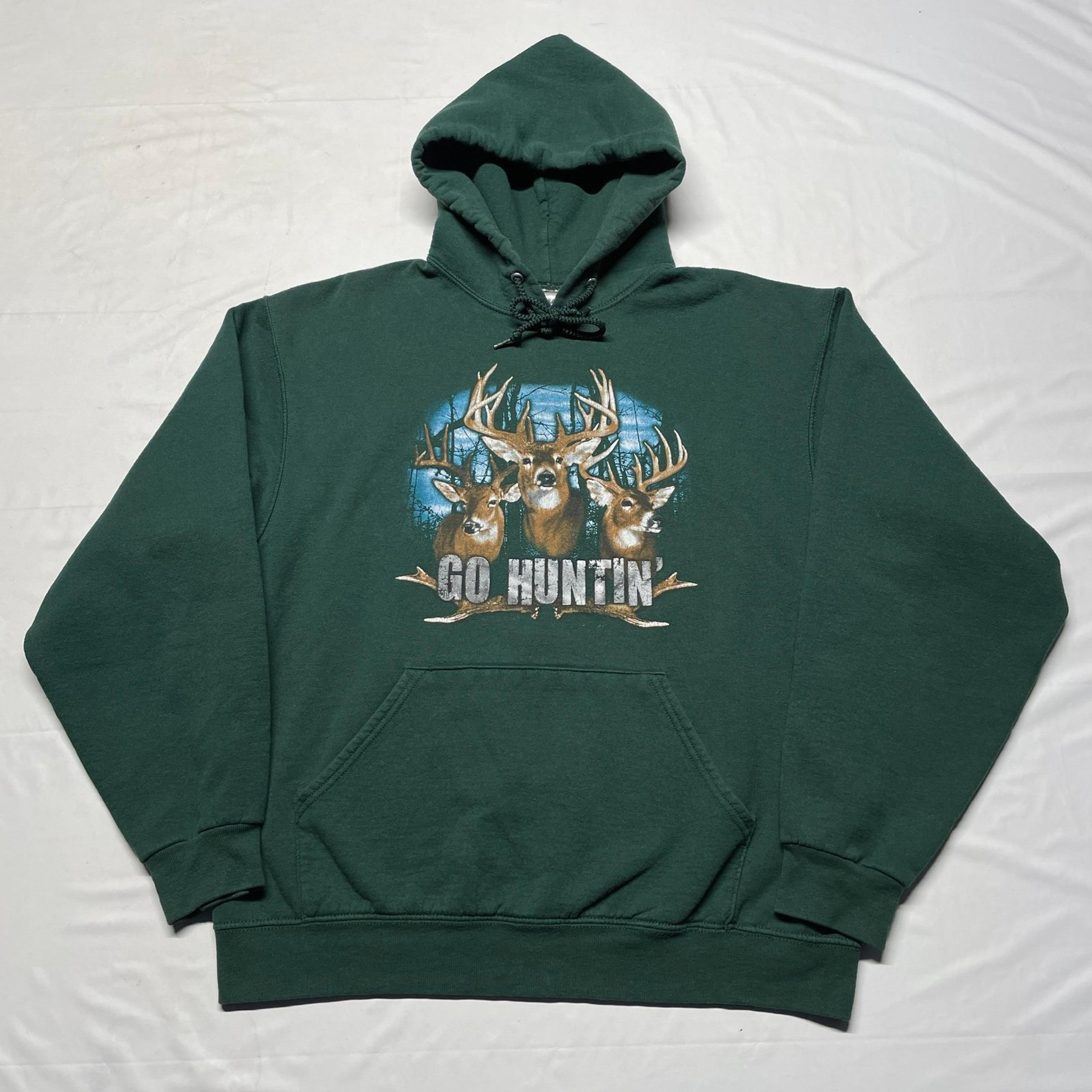 Deer Hunting Hoodie Mens Large Green Pullover Wildlife Art Outdoors Dad Workwear