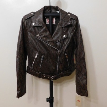 JR21 Levi's Brown Women's Belted Faux Leather Snake Skin Motorcycle Jacket - S