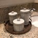 Hearth & Hand Reactive Glaze Stoneware Bathroom Canisters & Soap Dish .