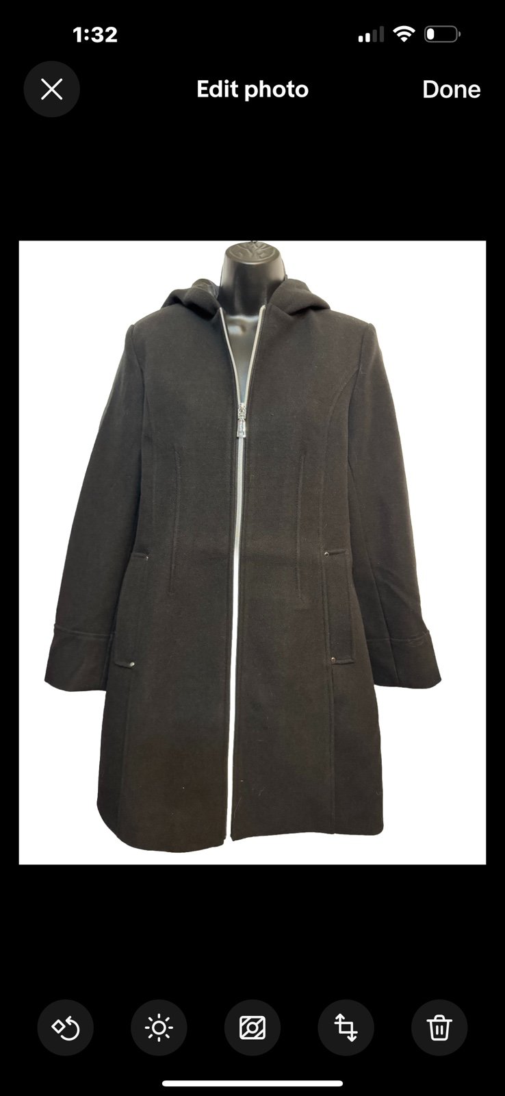 NWT Vince Camuto Ladies' Faux Wool Hooded Full-Zip Jacket, Color Black, Size S