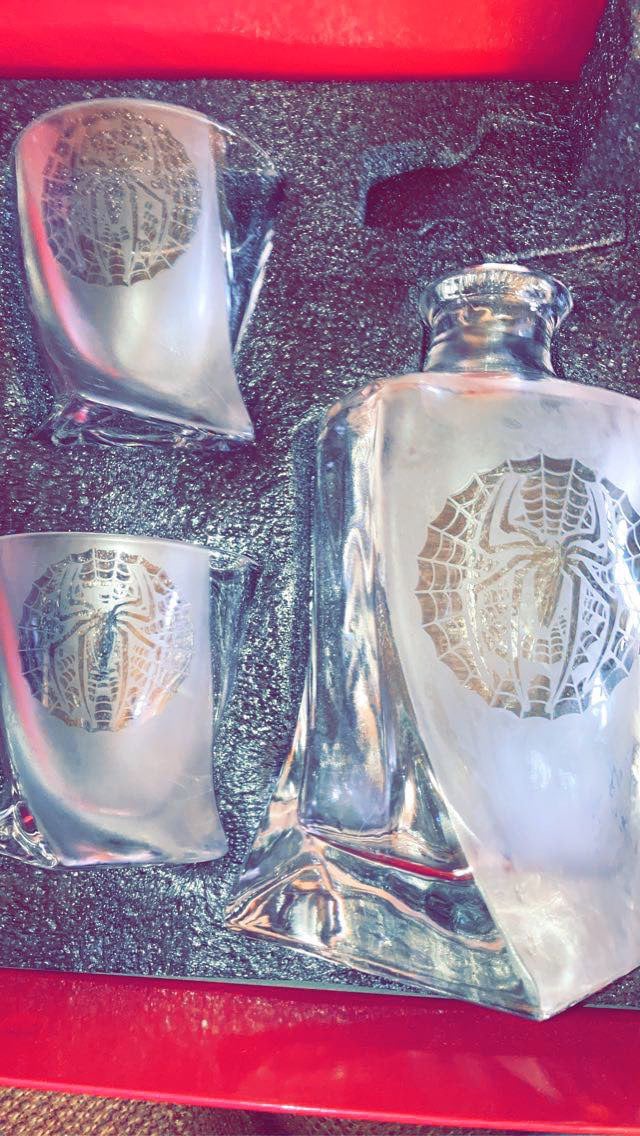 Five piece whiskey decanter set (etched)