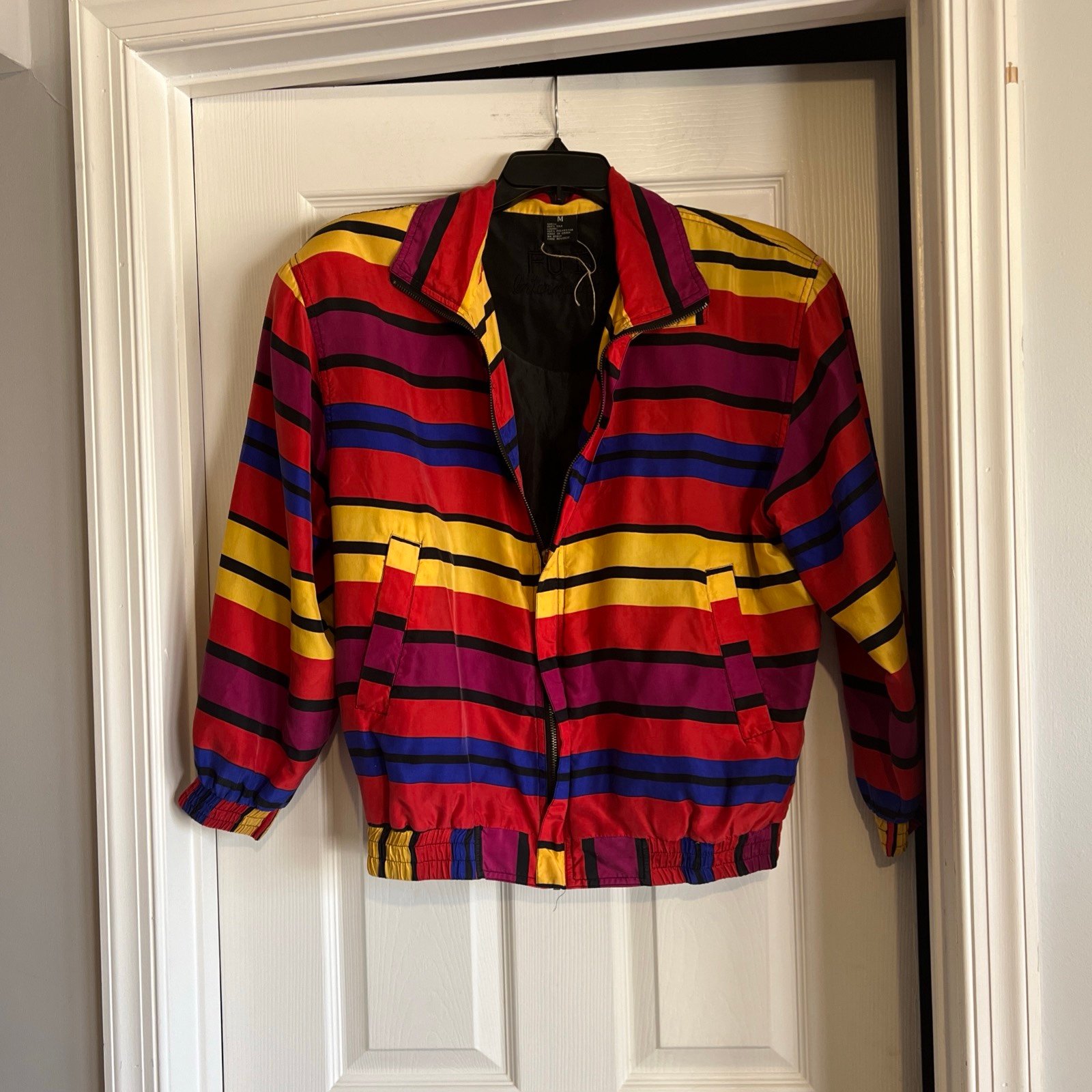 VTG 90s FUDA International Silk Bomber Oversized Jacket Multicolor Sz Medium
