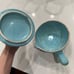 Vintage Cronin Blue Tulip Bean Crock Sauce Pot with Handle and Lid