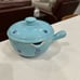 Vintage Cronin Blue Tulip Bean Crock Sauce Pot with Handle and Lid