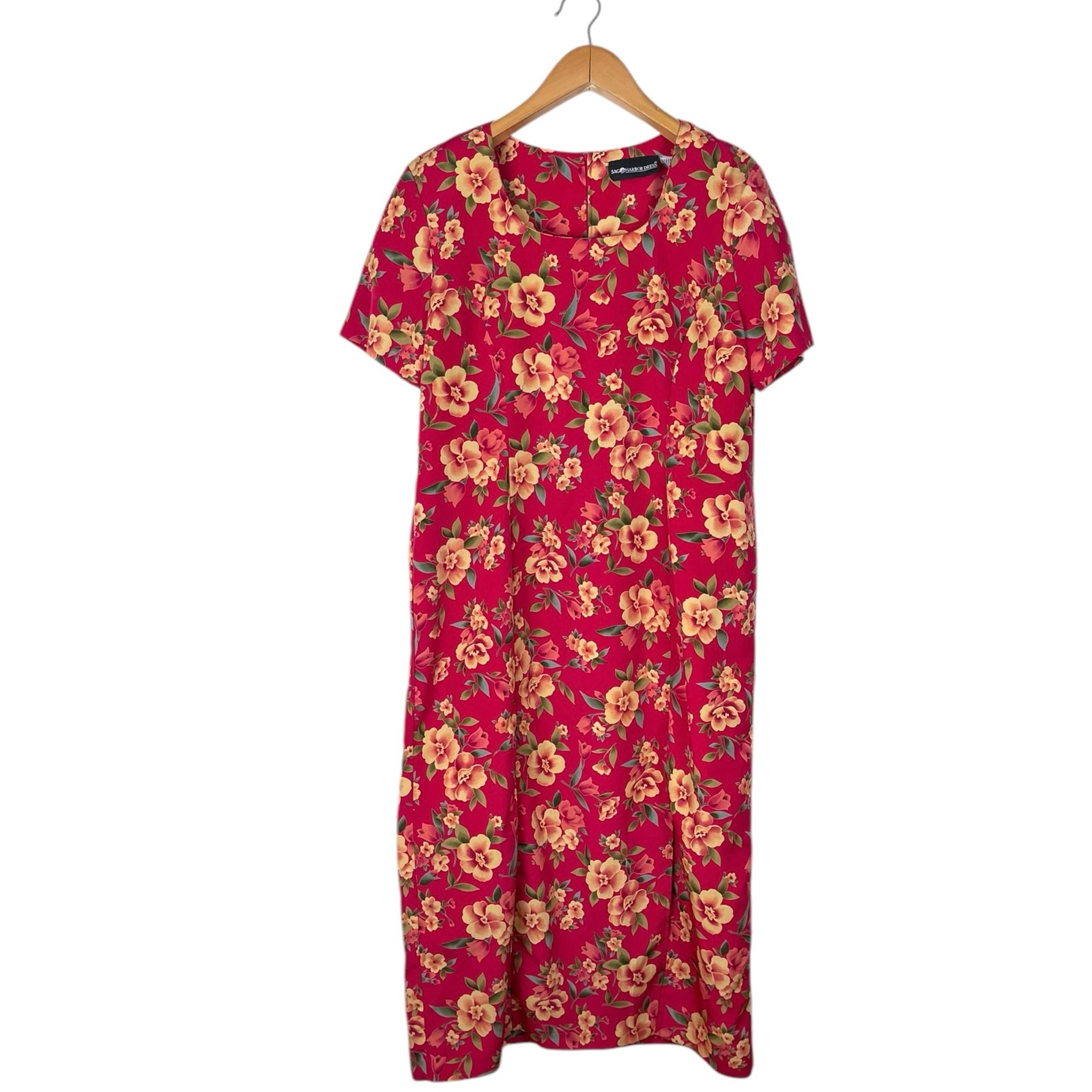 Vintage Sag Harbor Women’s Size 18 Red Floral Print Dress Spring Summer Vacation
