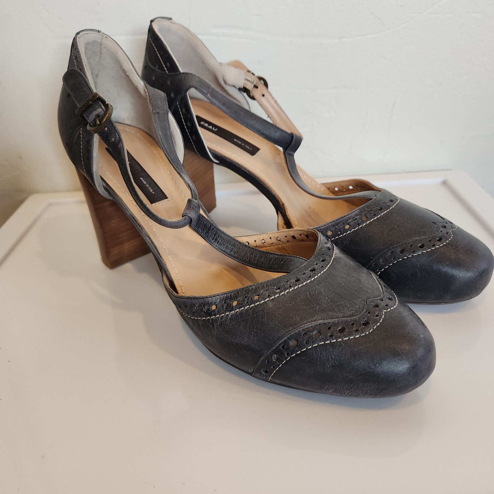 FRAU Itlaian Handmade T strap Maryjane Leather Heels