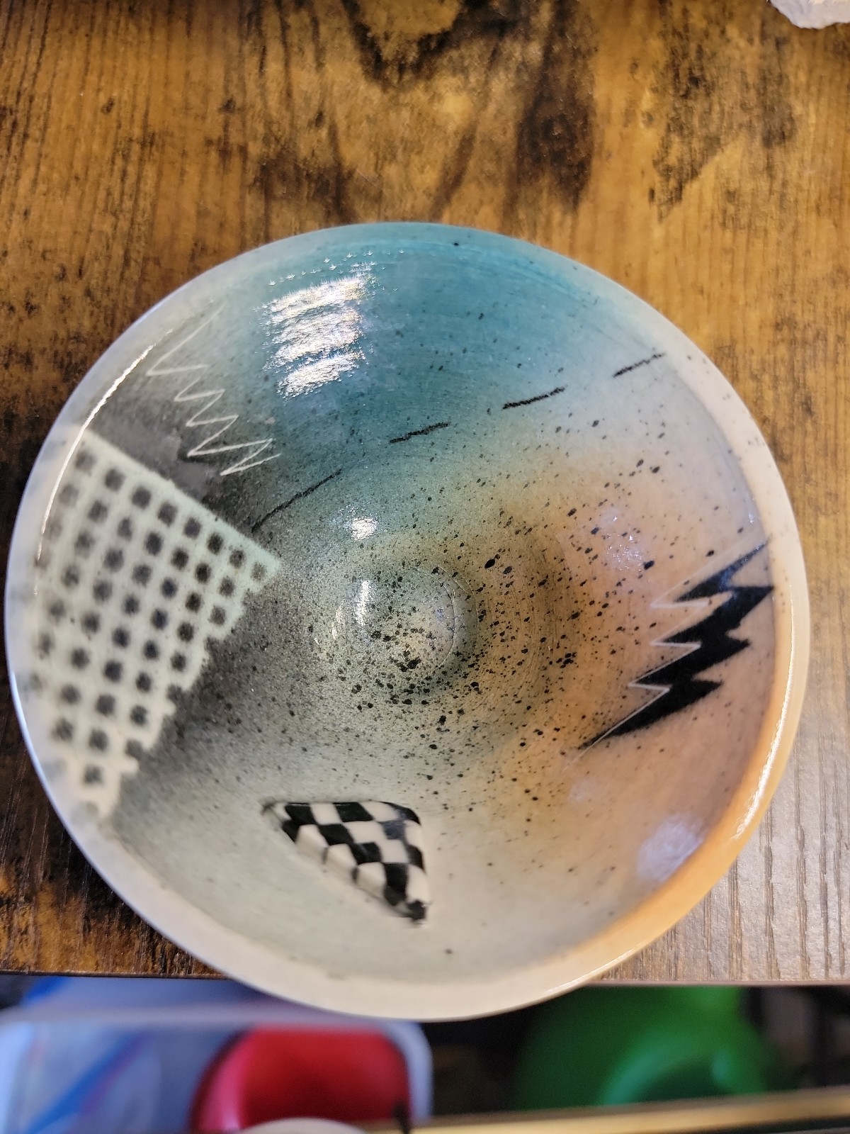 Vintage Geometric pottery bowl by J Koons 1990. Very RARE piece