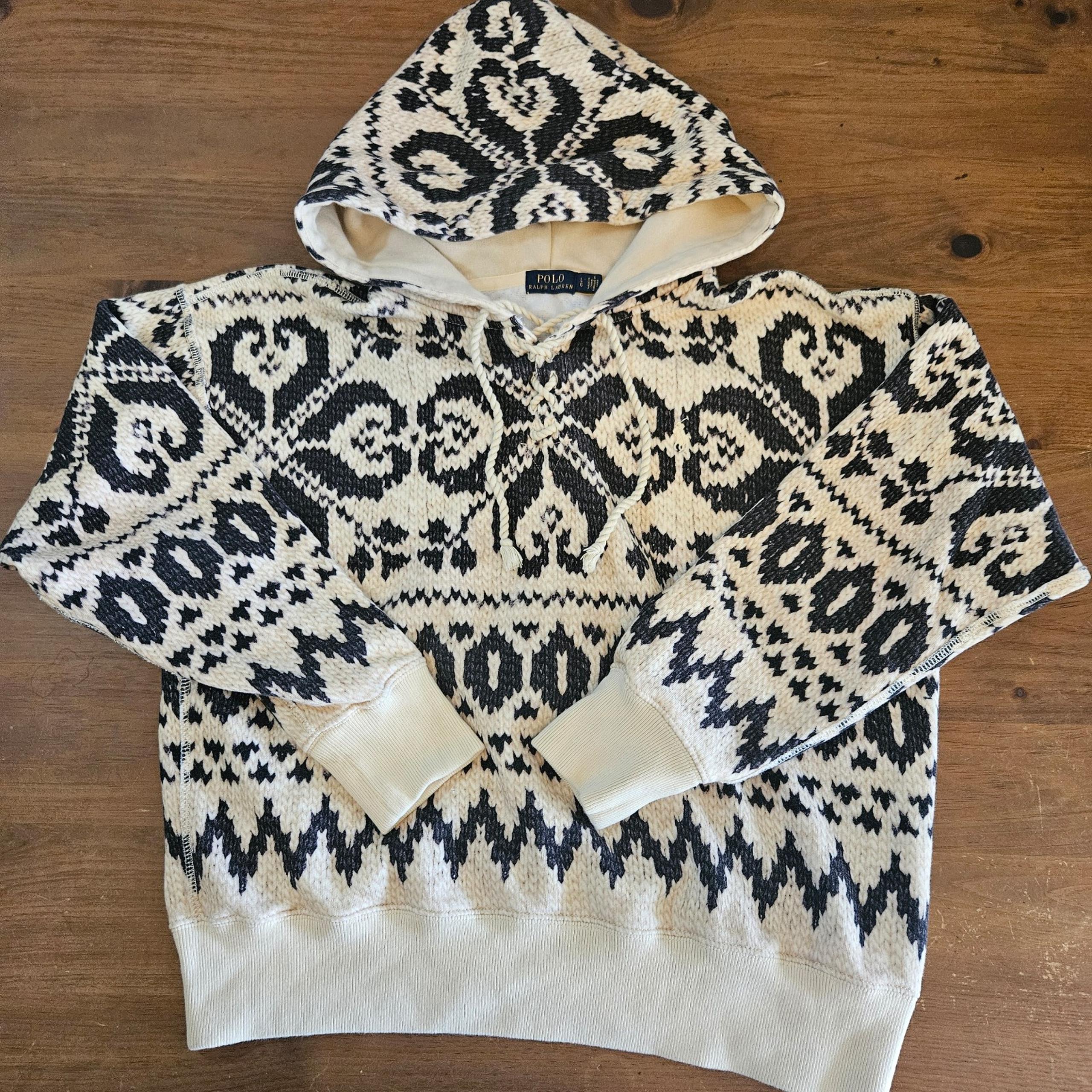 Polo Ralph Lauren Hoodie Women Large Fair Aisle Aztec Fleece Pullover Sweatshirt
