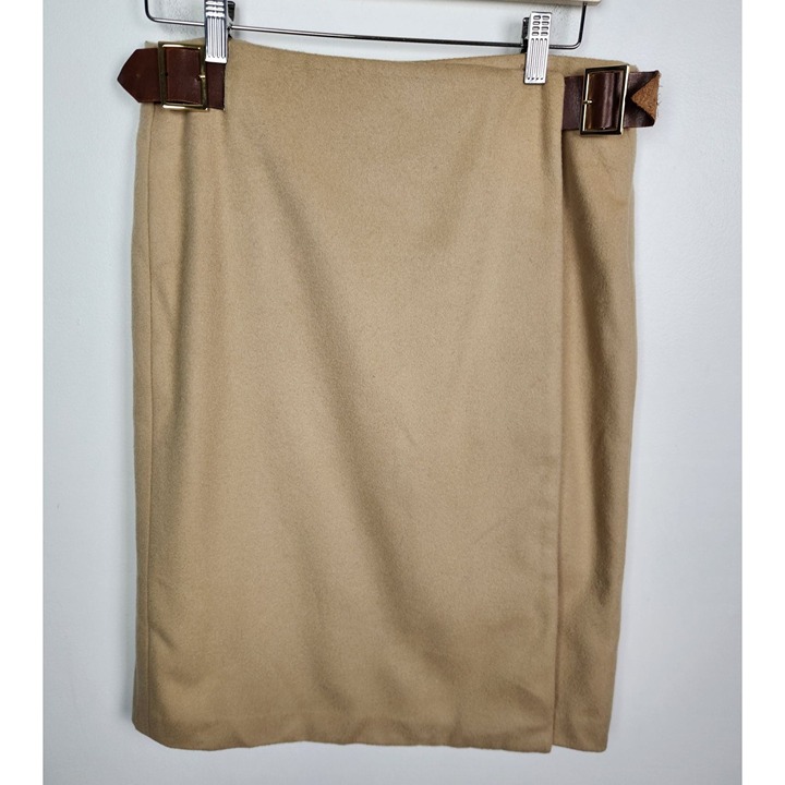 Kors Michael Kors Women's Sz. 10 Cashmere & Wool Wrap Buckle Tan Skirt
