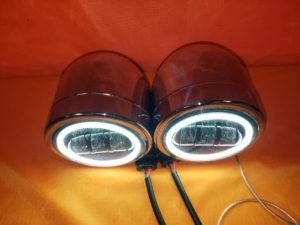 Harley Chrome Dual Twin DAYMAKER Headlights with Bracket Light Bar for FAT BOB S