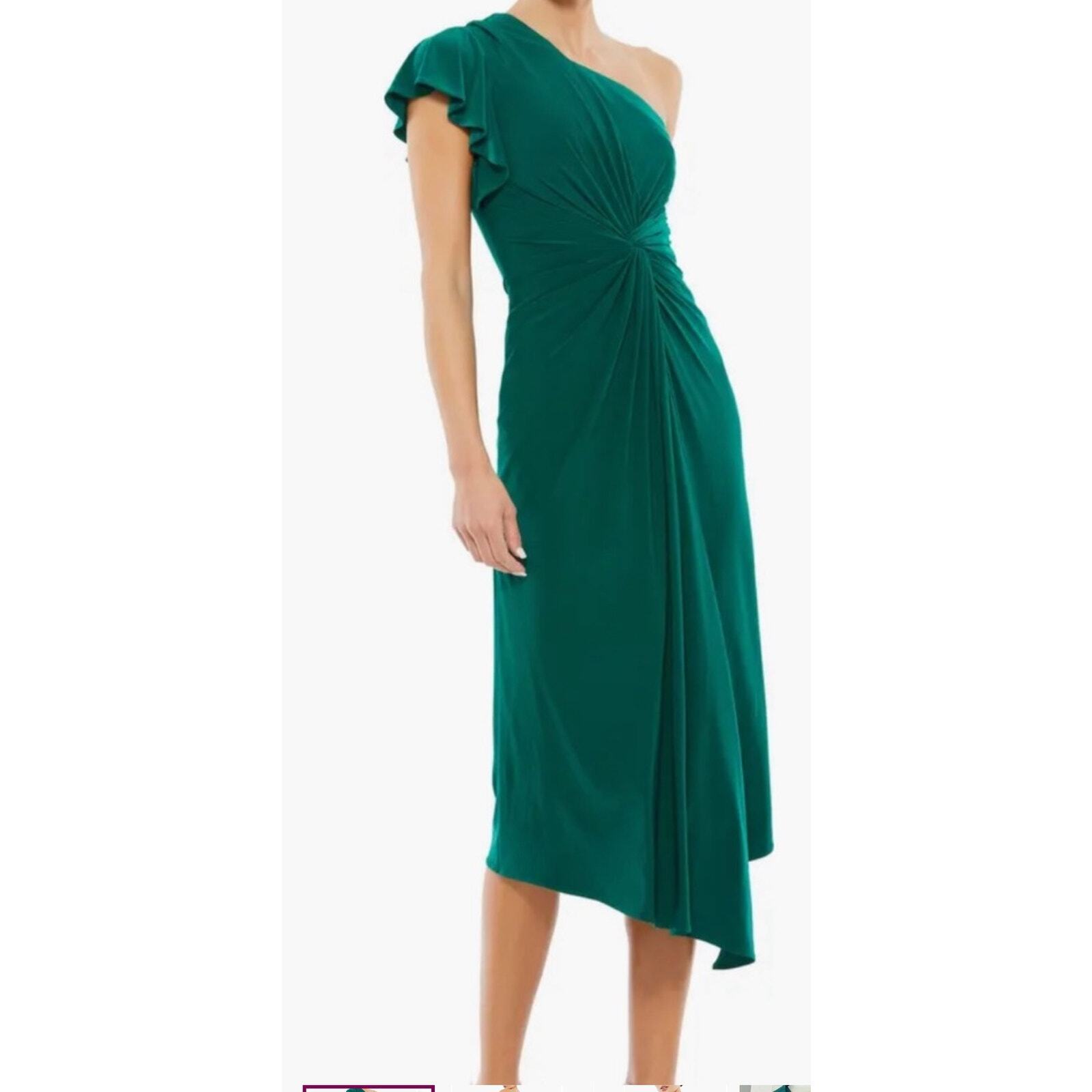 Mac Duggal Women's Size 10 One Shoulder Midi Dress Emerald Green 12480 EME NWT