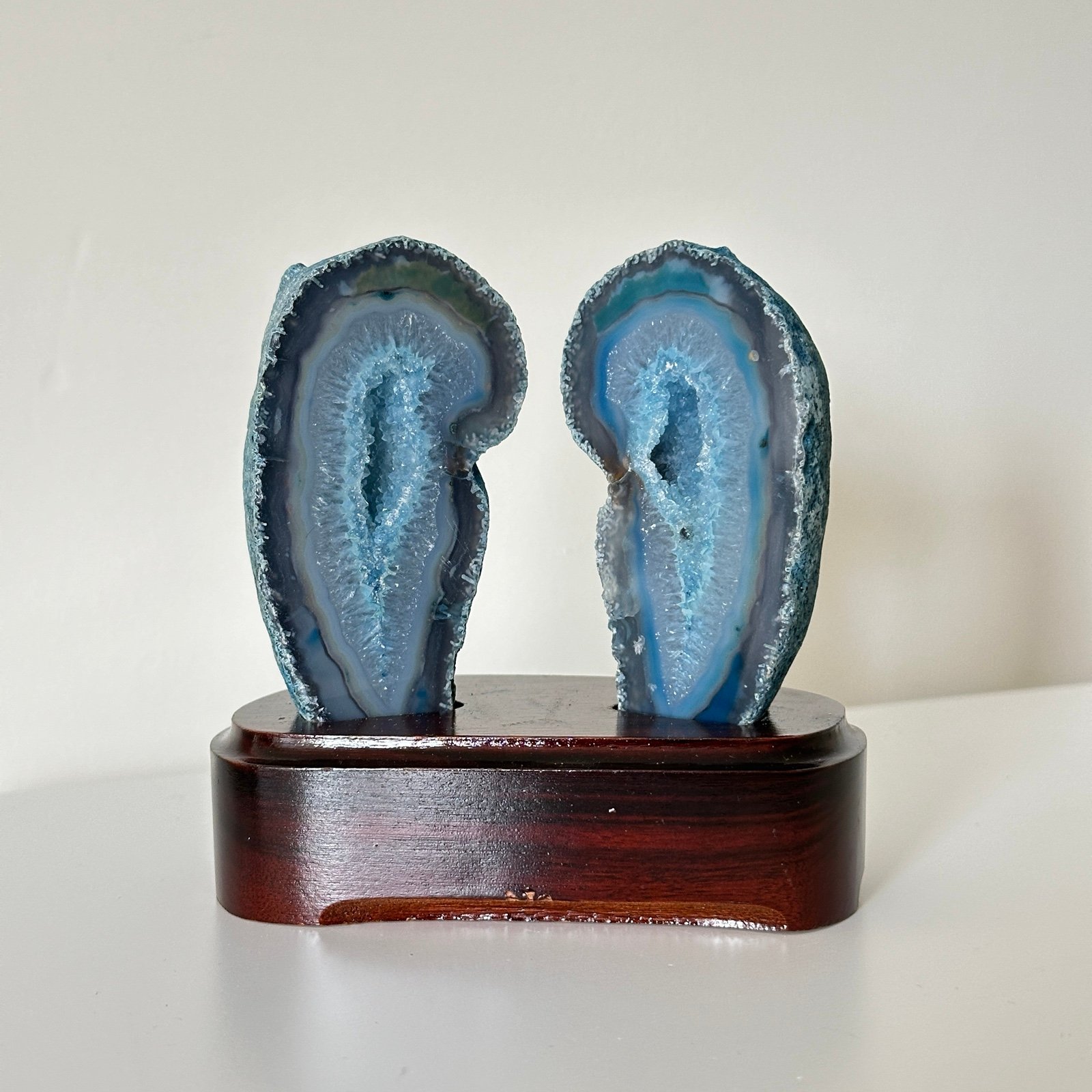 Beautiful Cut Polished Pair Brazilian Natural Agate Geode - Blue