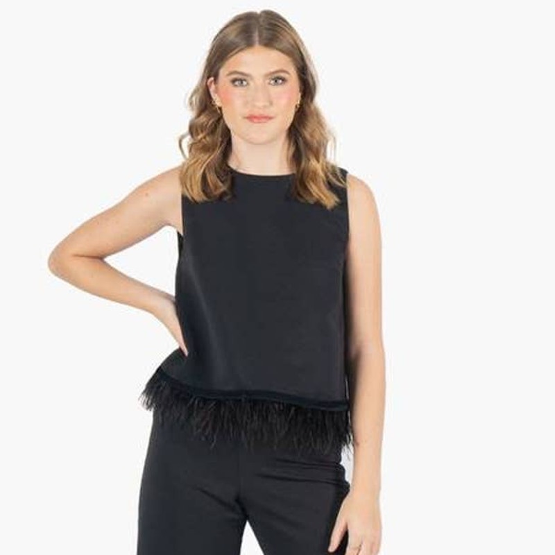 Emily McCarthy Black Sleeveless Feather Fringe Party Top XS NEW