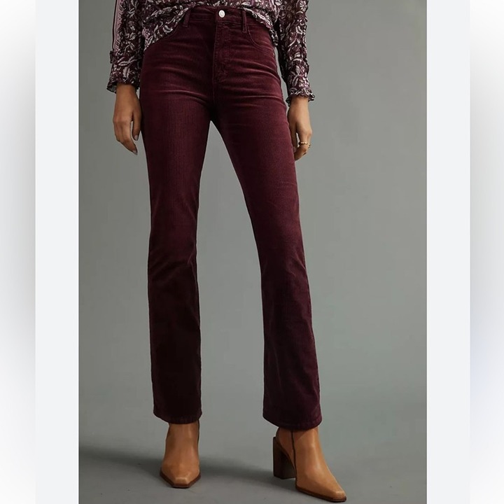 Anthropologie Pilcro corduroy pants Yaya wine burgundy mid rise kick flare 32