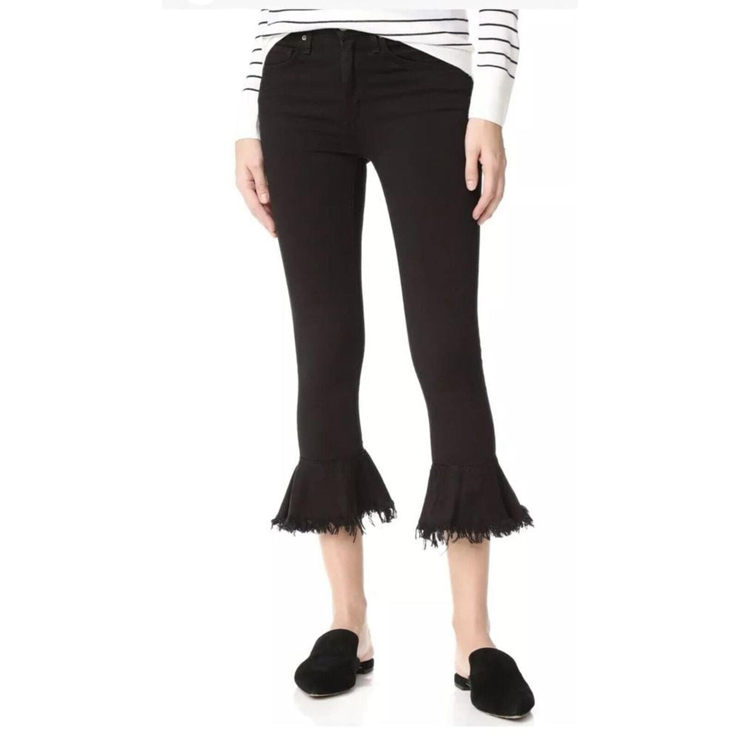 MCGUIRE DENIM Bohemia Ruffle Kick Flare Ankle Skinny Jeans Black $288 Sz 28