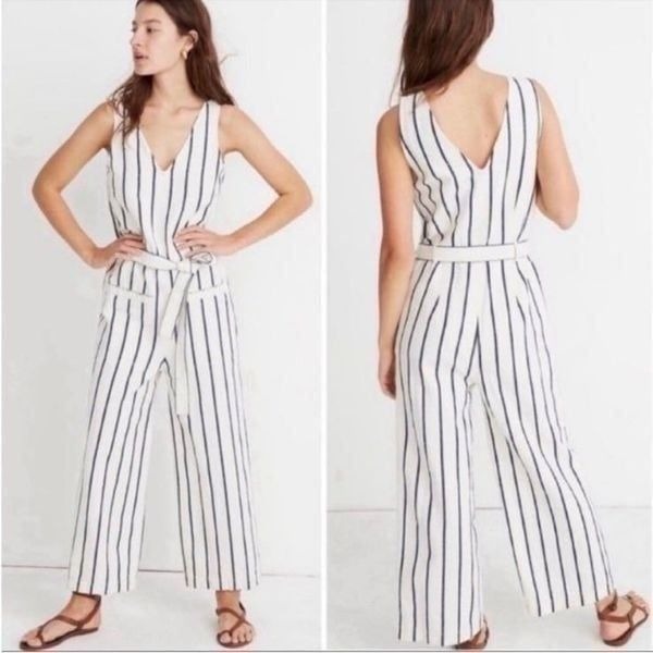 MADEWELL | Marta Linen Blend Striped Pull-On Jumpsuit Women’s Size Small