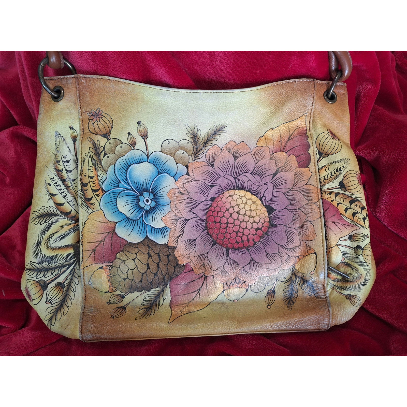 Anuschka Hand Painted Handbag Estate Find! Very Good! Hidden Pockets