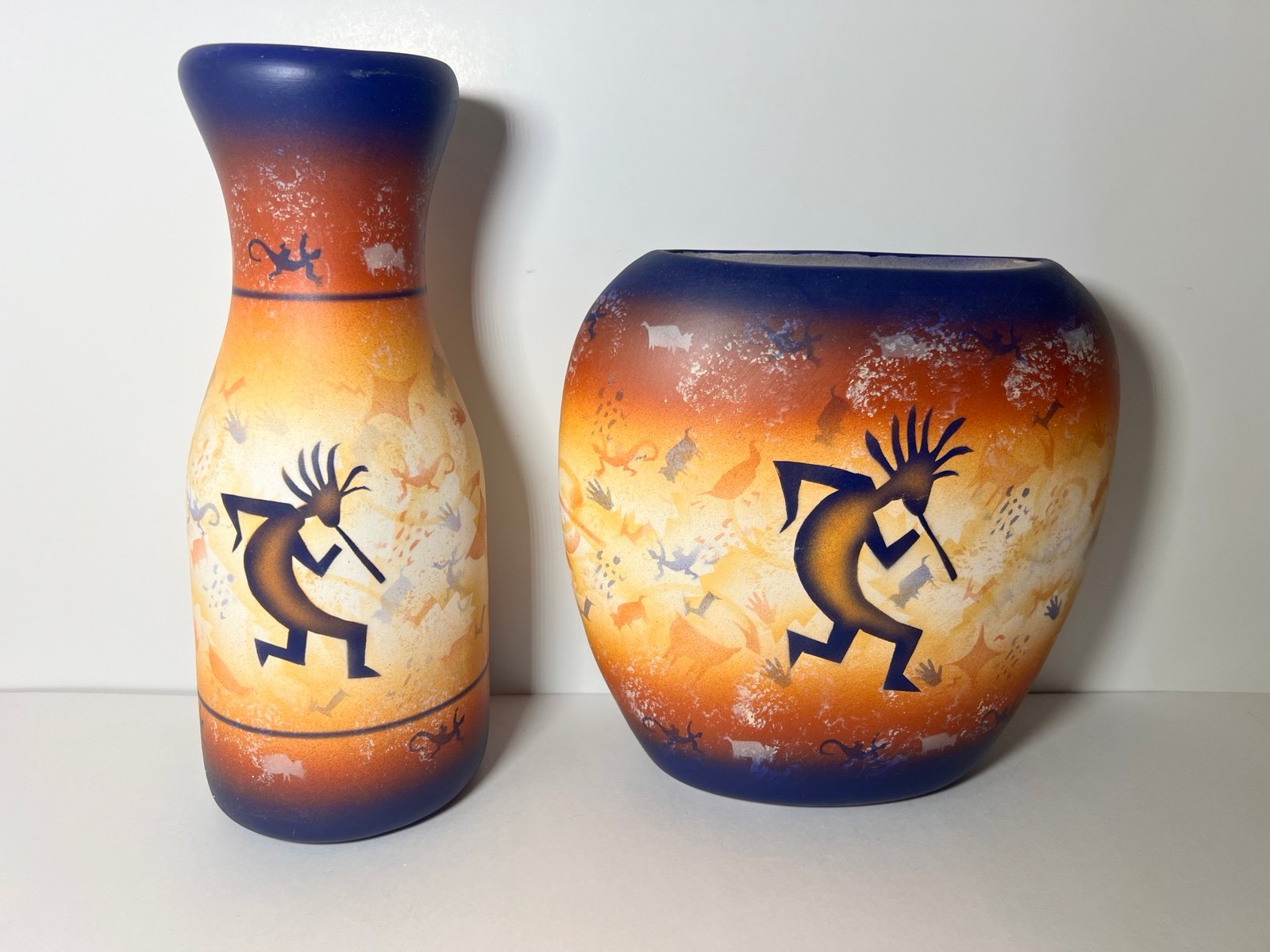 RWA Pottery 1999 Lot of 2 Vases Flower & Pillow Kokopelli Native American VTG