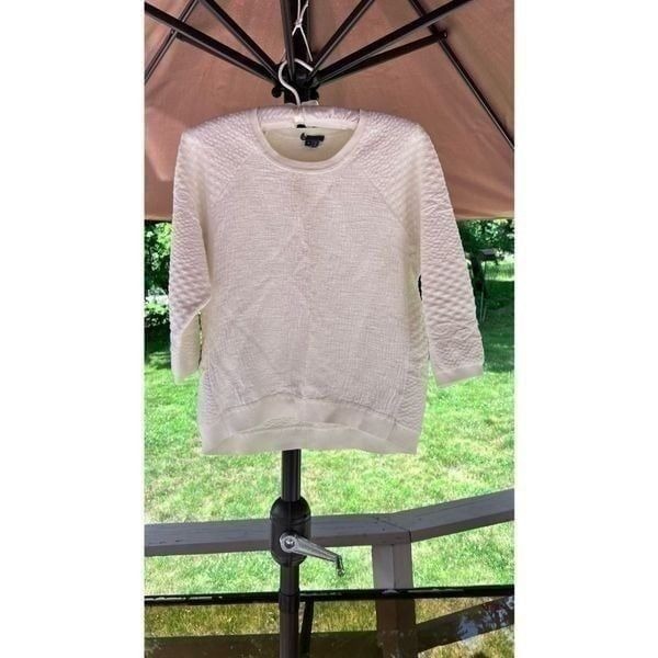 VINCE WHITE KNIT TEXTURED TOP 3/4 SLEEVES WOMENS SIZE M