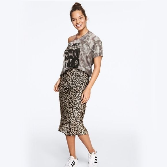 Victoria's Secret x Knit Riot Satin Skirt | Leopard Print Black Elastic Waist XS