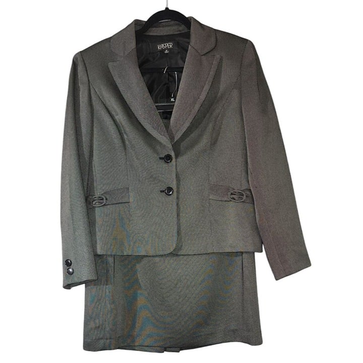 Kasper Womens Two-Piece Skirt Suit Set Size 14 Gray Polyester & Rayon