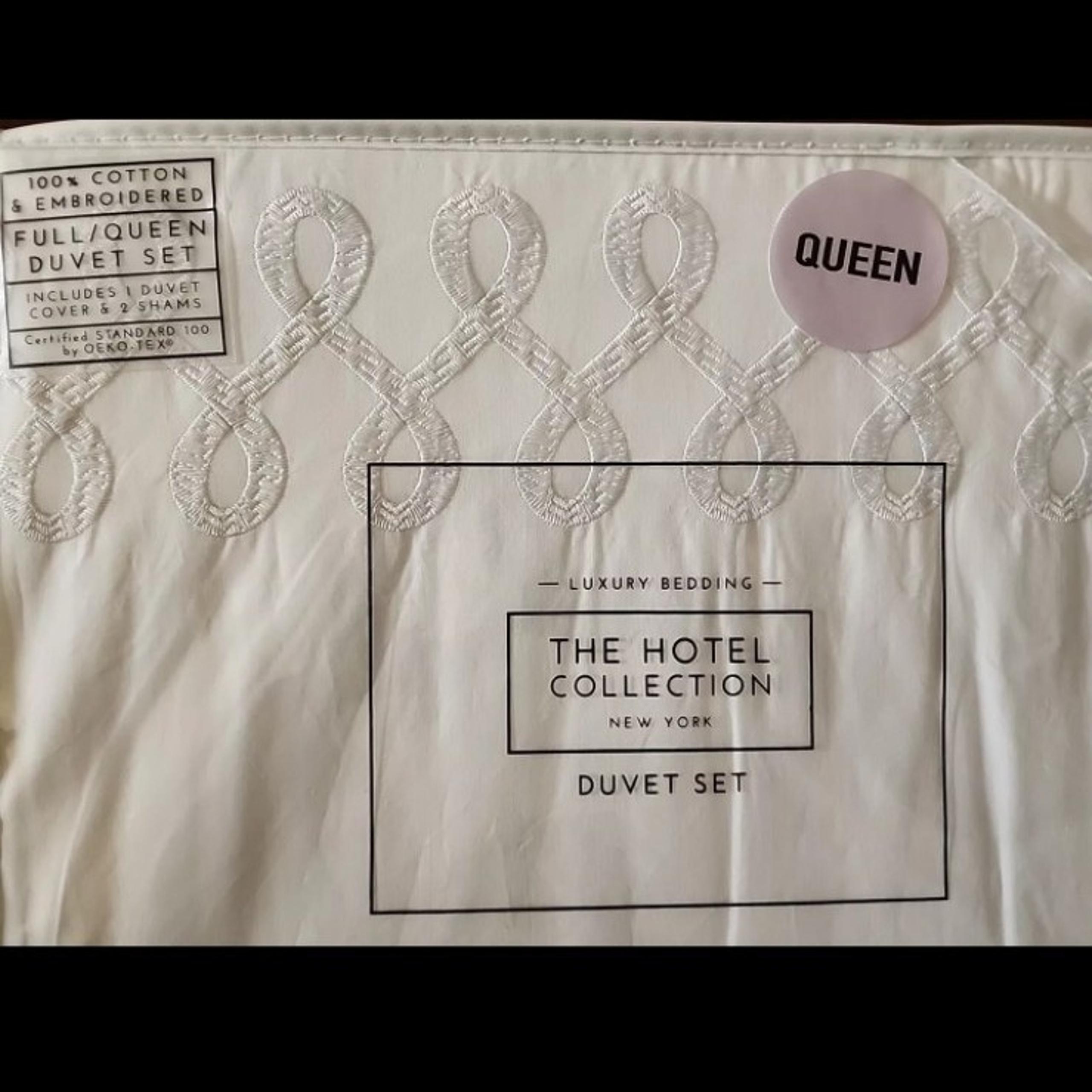 HOTEL COLLECTION White 100% Cotton Embroidered 3-Pc Full/Queen Duvet Cover Set