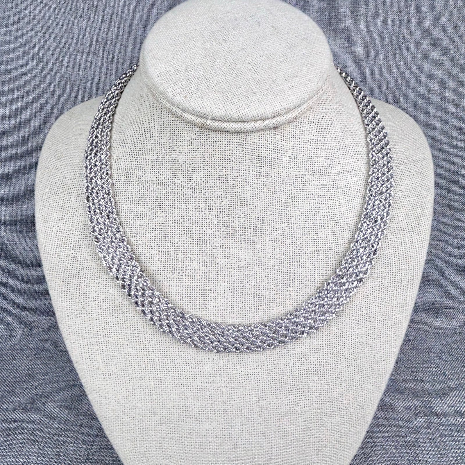 14K 14 Karat Solid White Gold Five Rope Collar Necklace