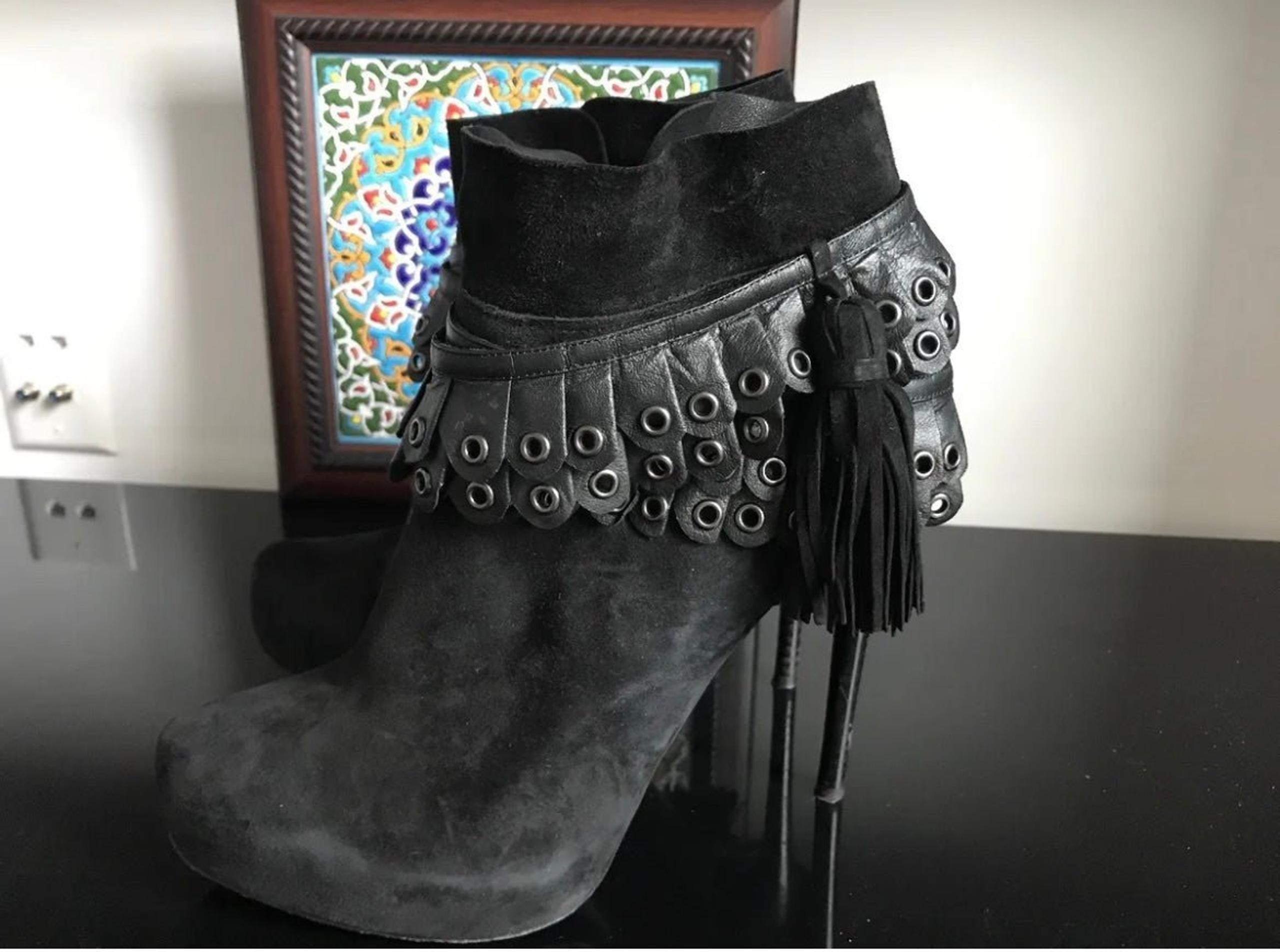 3.1 Phillip Lim Black Suede Leather Boots Shoes High Heels Size 40