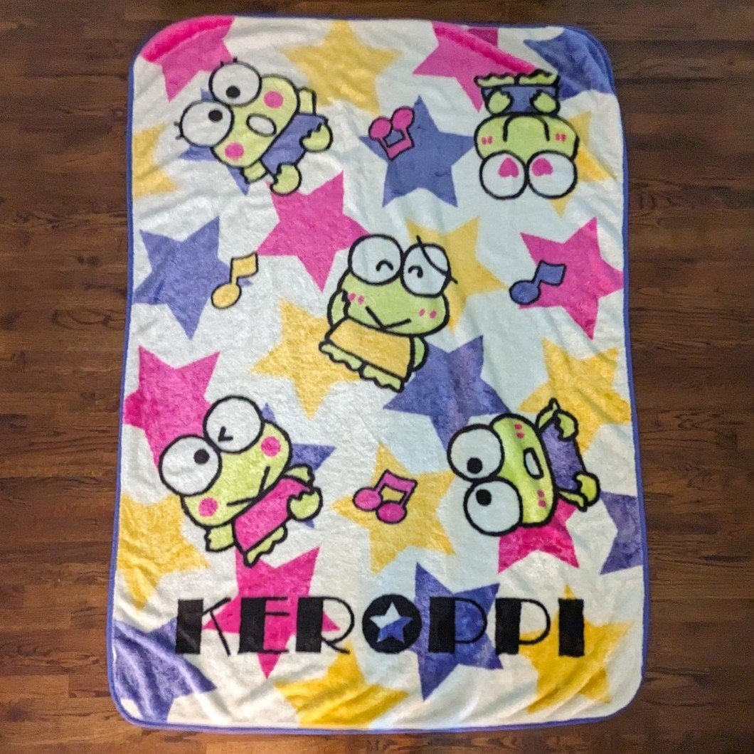 HTF Vintage Huge Sanrio Kero Kero Keroppi Character Blanket