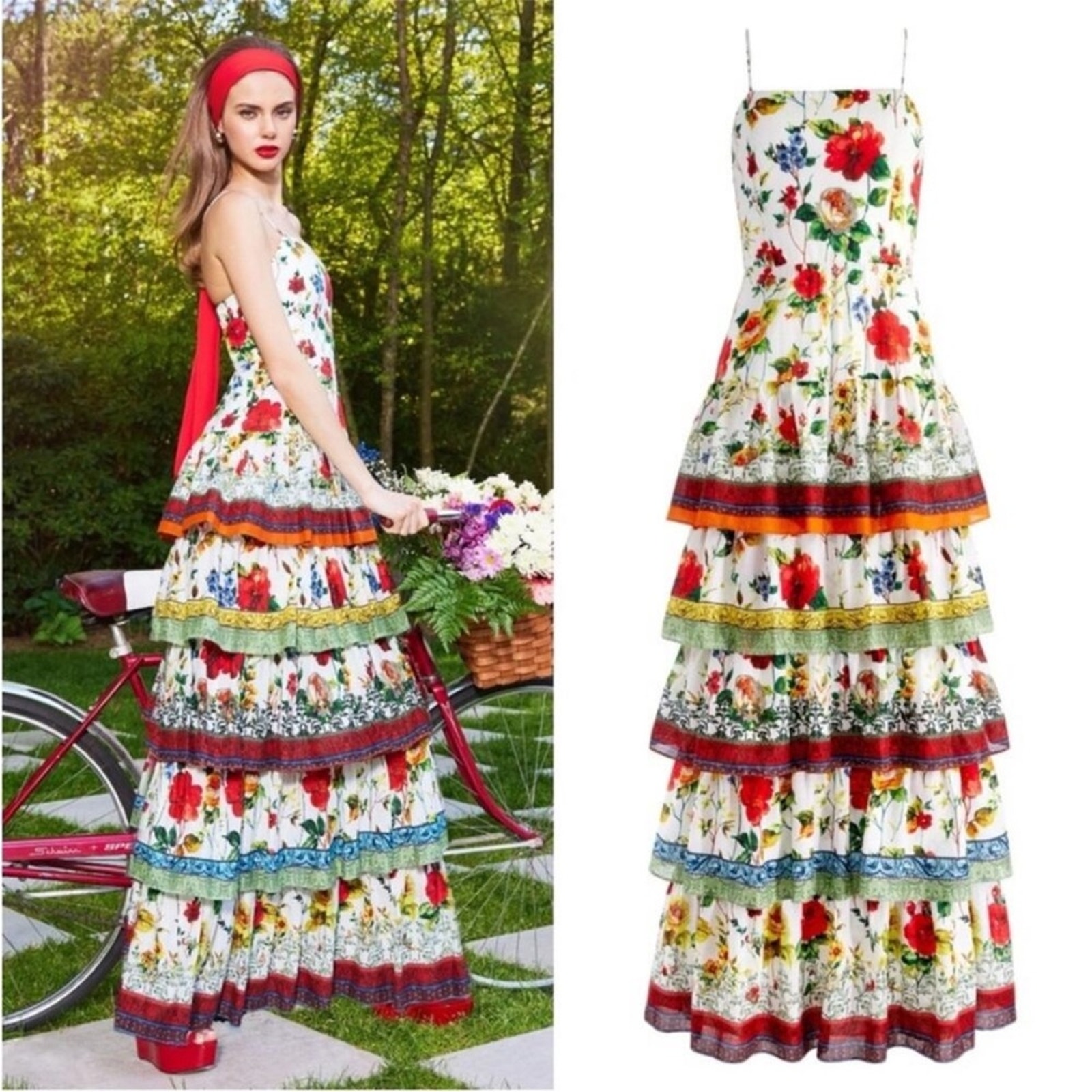 Alice + Olivia Valencia Floral Tiered Maxi dress dew floral - 0