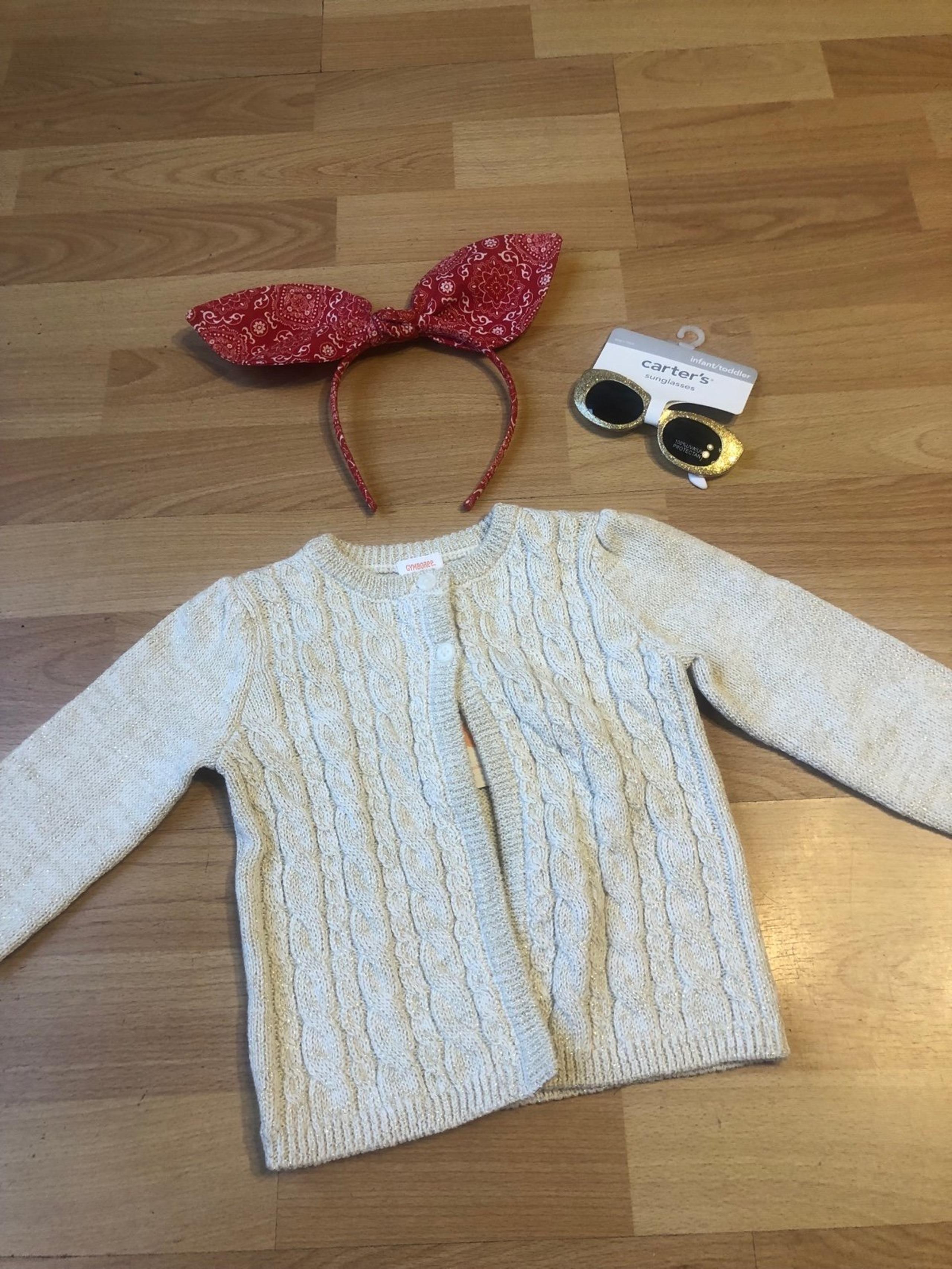 Gymboree baby girl ivory Sweater wth red head piece Carter’s sunglasses 12m