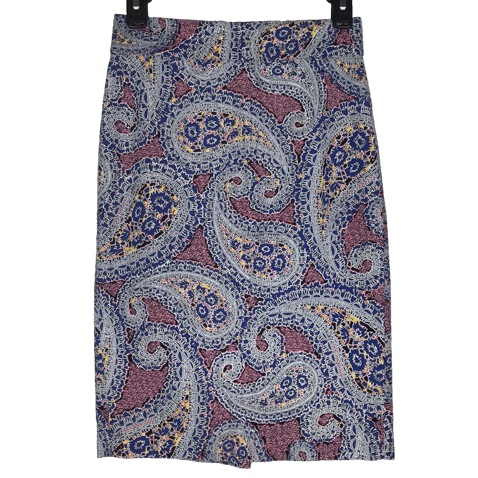 J. Crew No. 2 Pencil Skirt Blue Pink Paisley High Rise Lined Cotton Blend Sz 00