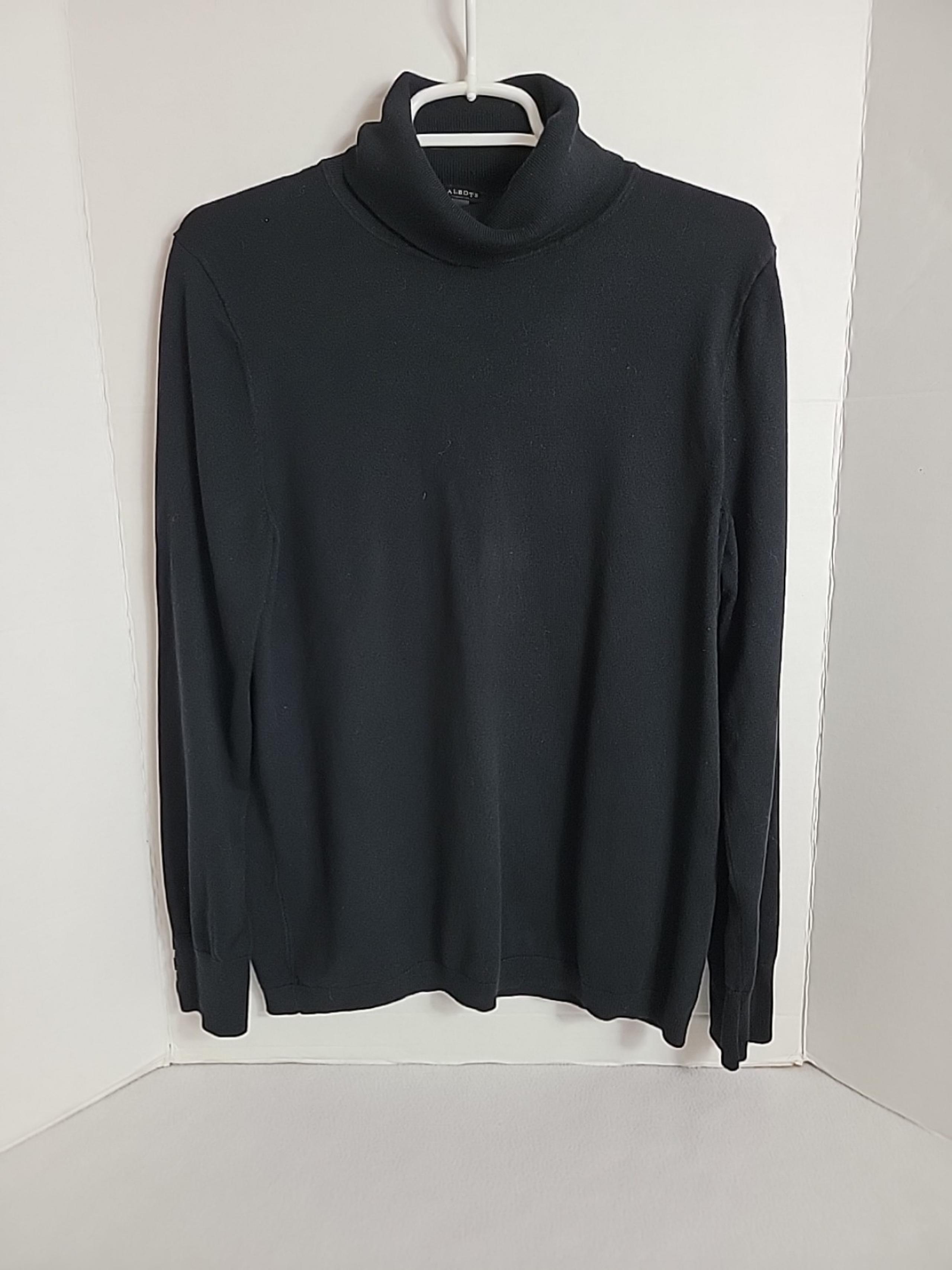 Talbots Women's Black Turtleneck W Button Accent Knit Sweater, L