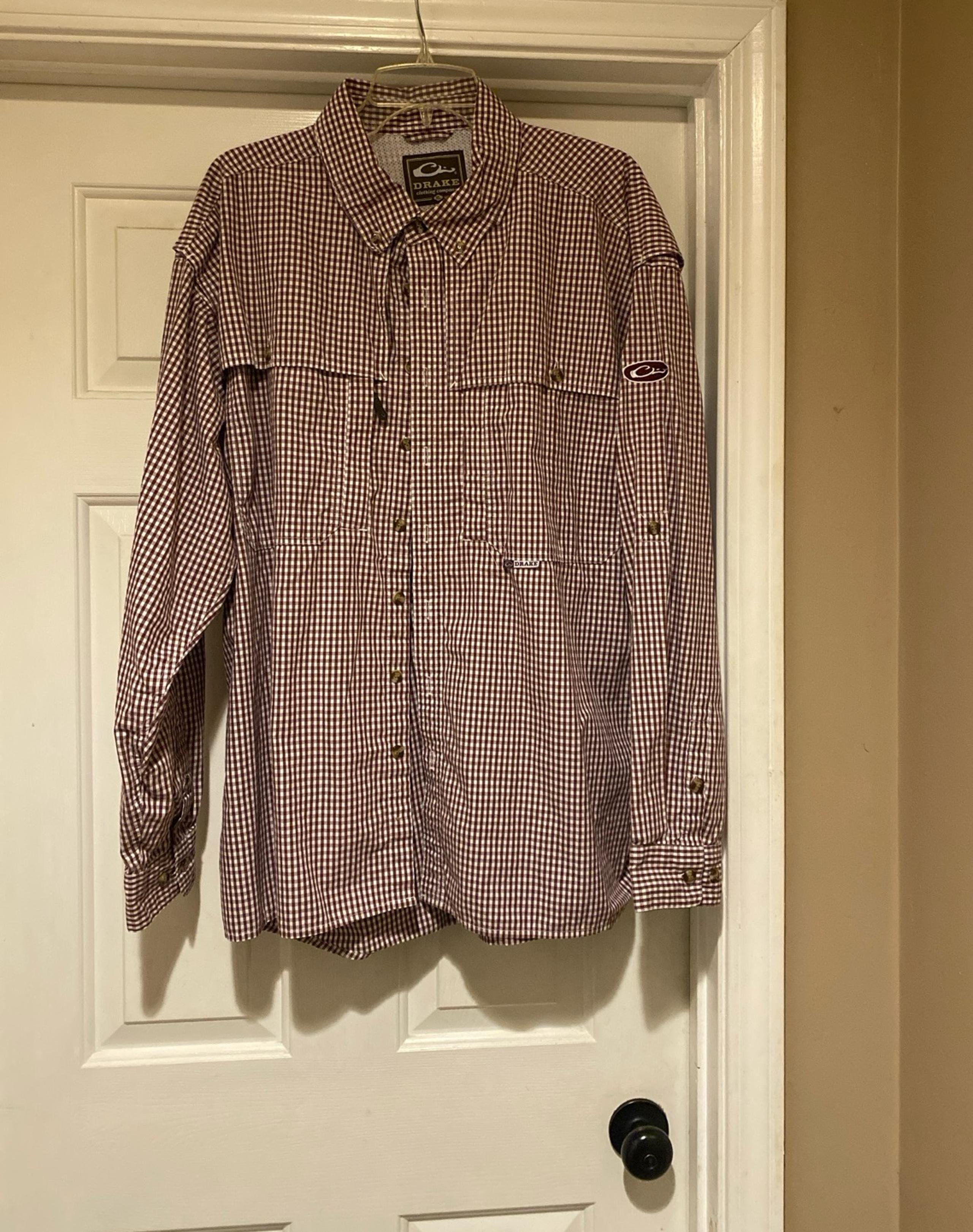 Drake Plaid Vented Maroon/White Button Down Shirt Men’s Size XL
