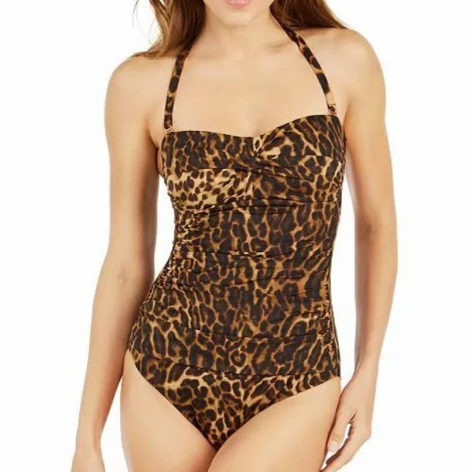 Lauren Ralph Lauren Leopard Print Bandeau Swimsuit Size 4