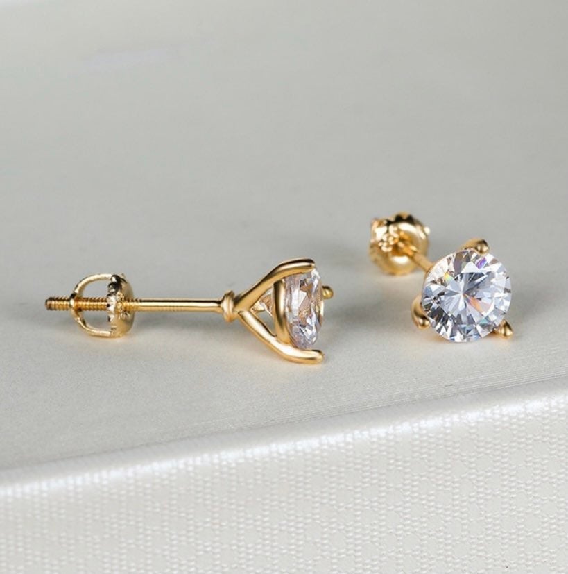 14K Solid Gold 1.25CT Diamond Earrings