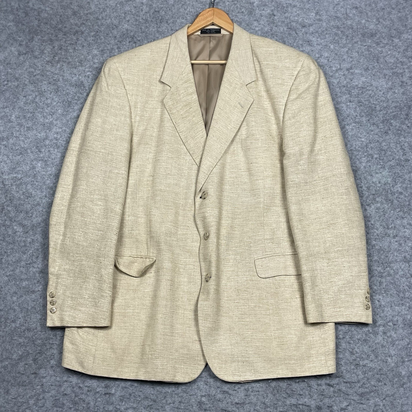 VTG Barrington 100% Silk Blazer Mens 48L Beige Tweed 3 Button Sport Coat