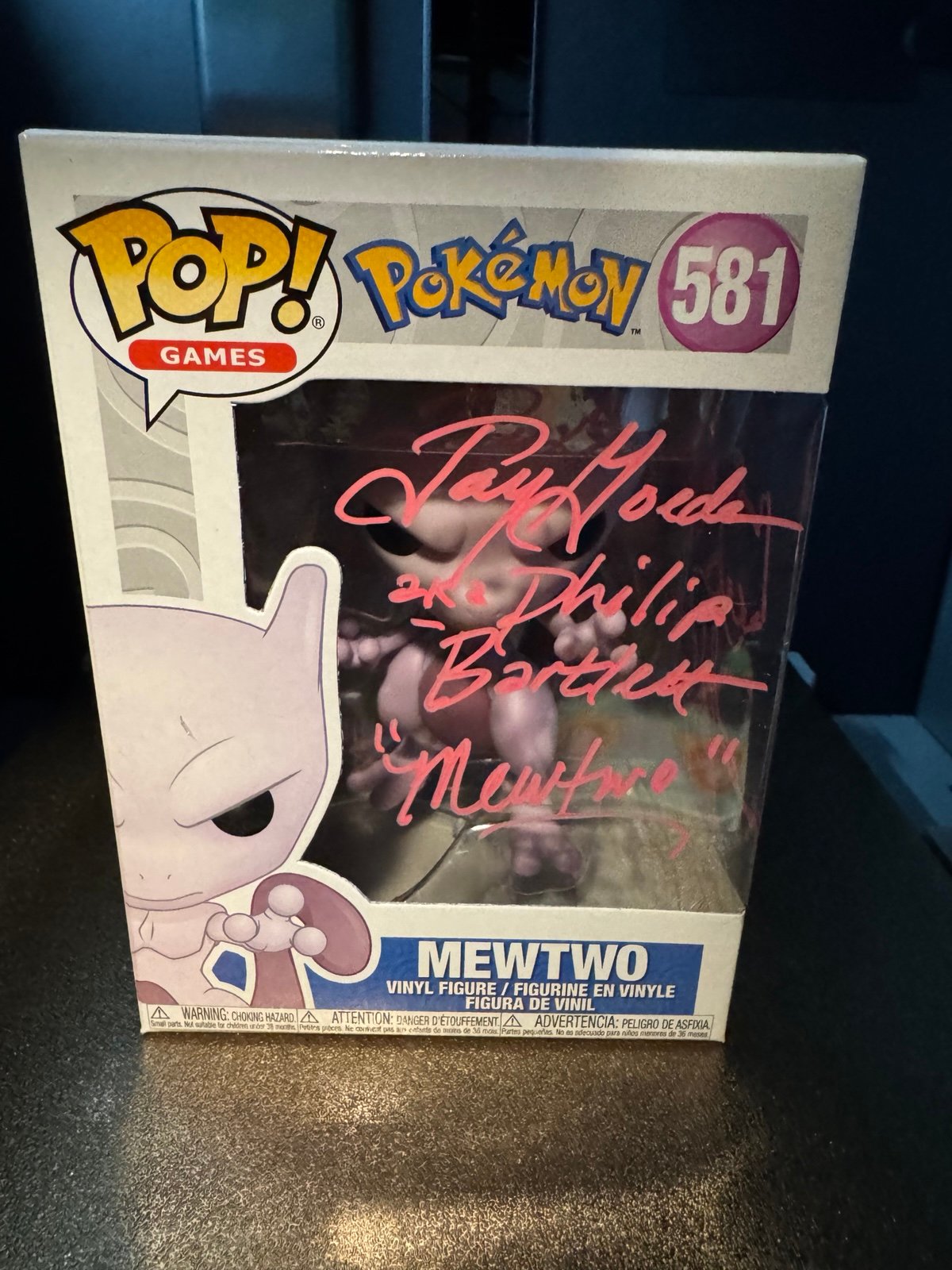 Autographed MewTwo Funko Pop with additional sketch on the side