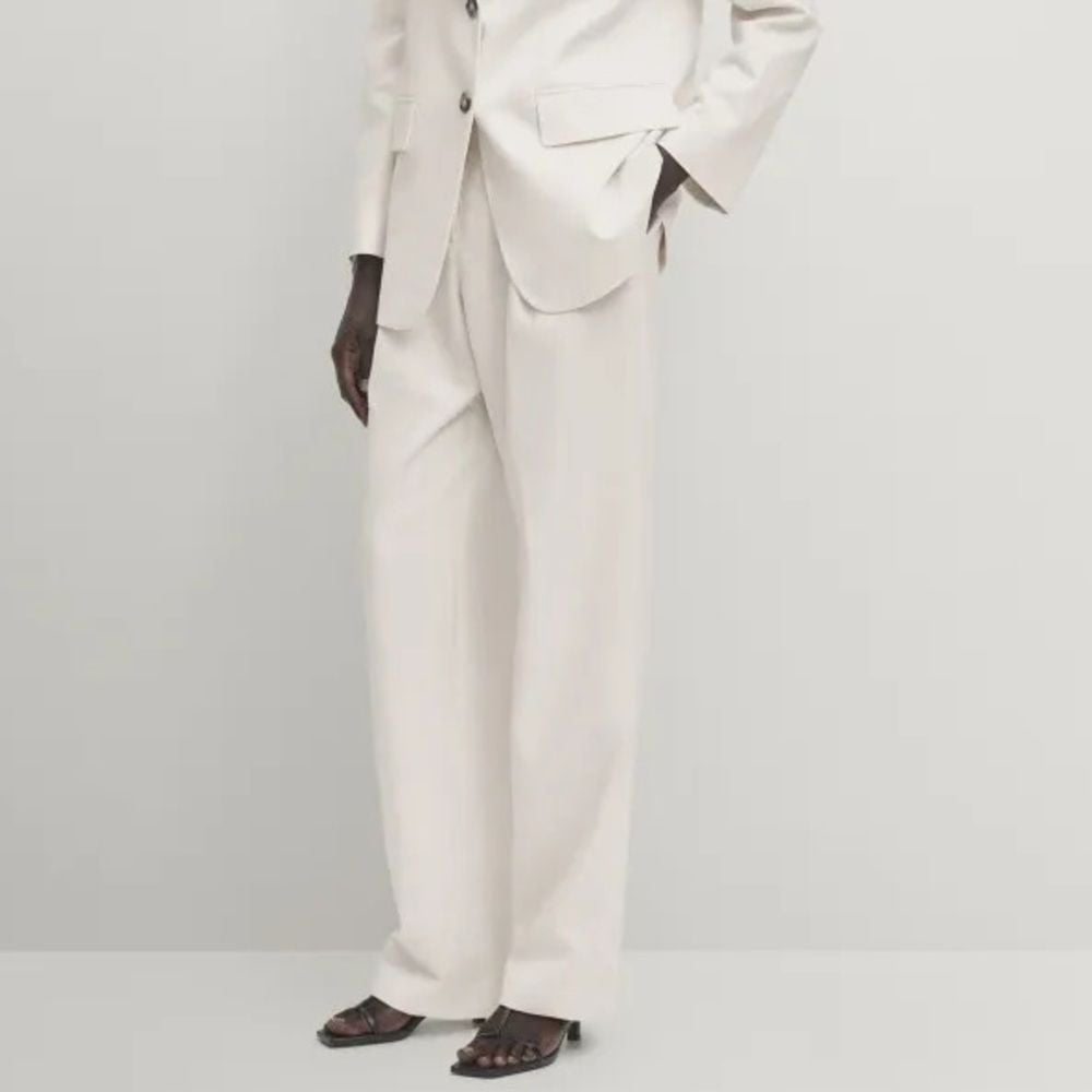 NWT Massimo Dutti Darted Linen Blend Trousers In Cream Size 2