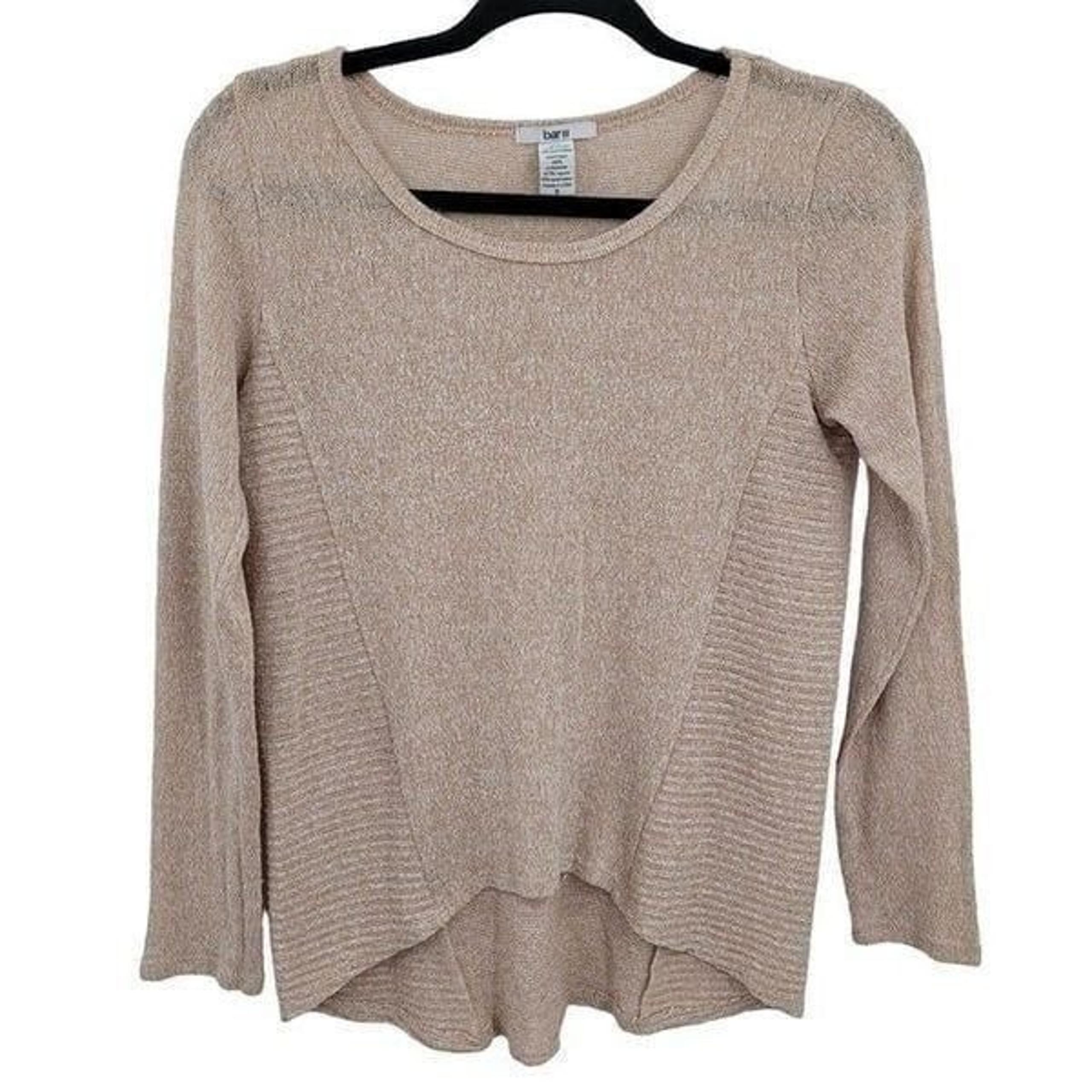 Bar III Top S Pale Pink Lightweight Knit High-low Long Sleeve Scoop Ribbed Twee