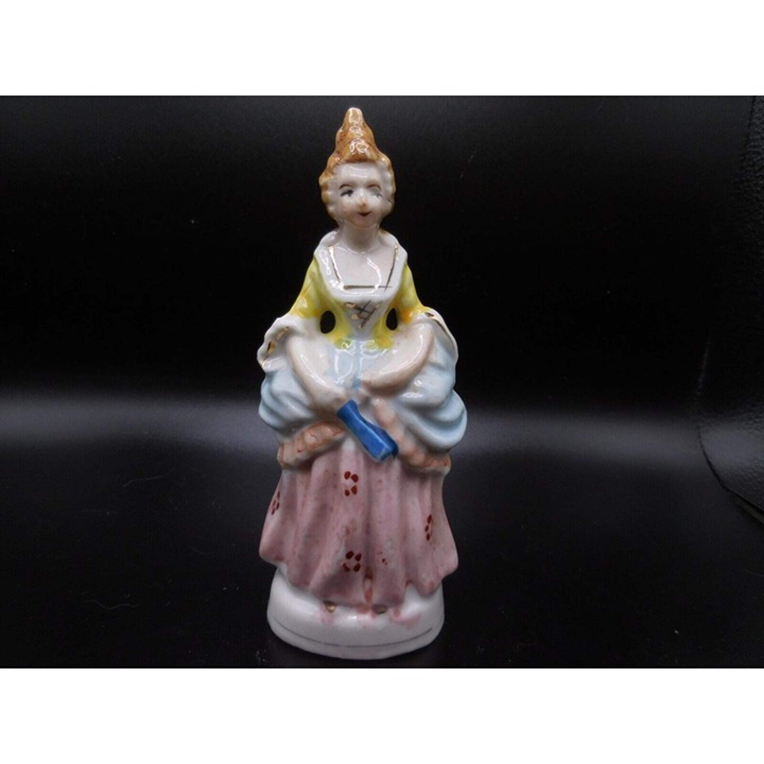 Vintage Occupied Japan Colonial Woman Figurine Pink Skirt Yellow Top 5 1/4" Tall