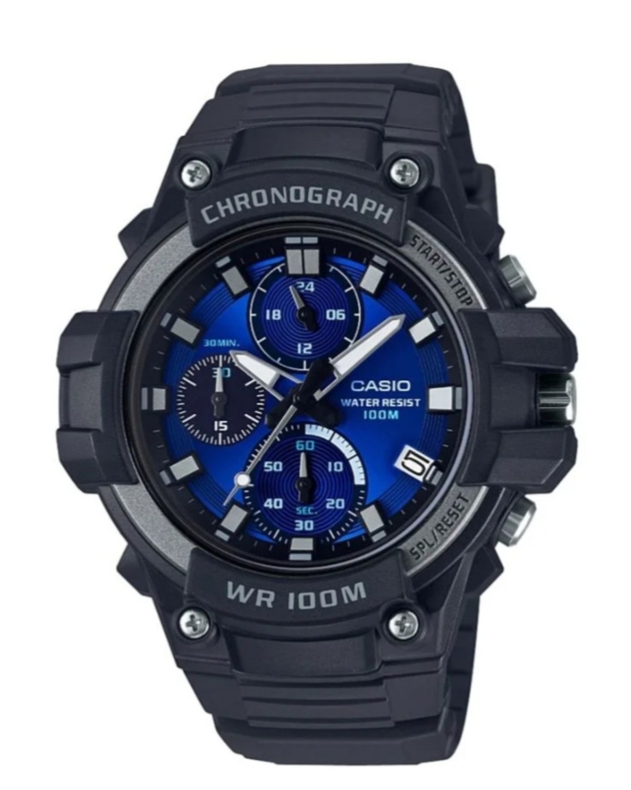 Casio Men's Quartz Chronograph Blue Dial Resin Strap 53mm Watch MCW200H-2AV- New