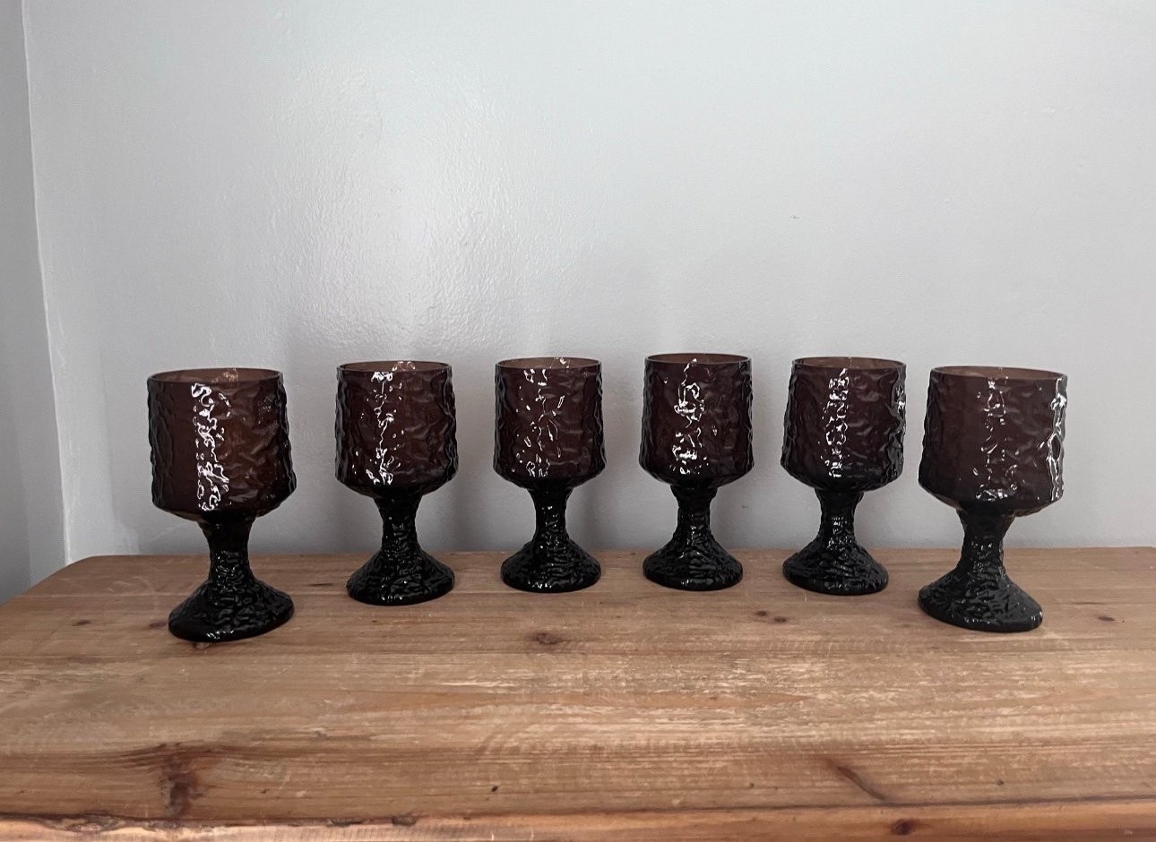 Set of 6 hand blown Lenox crystal wine glasses Impromptu pebble brown
