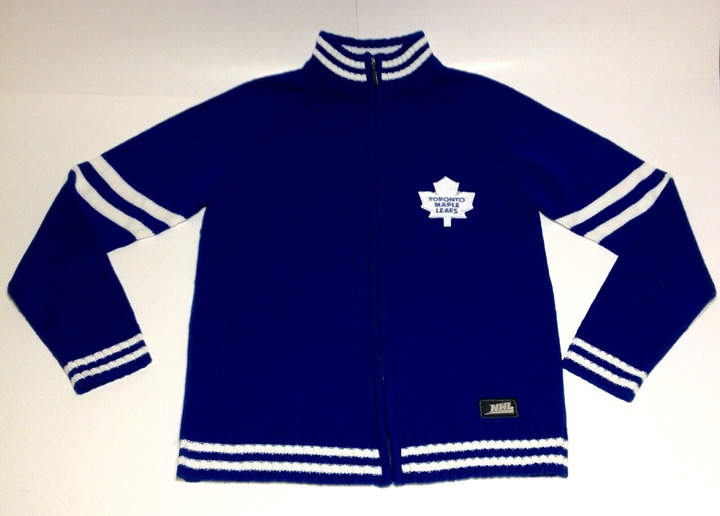 NHL Hockey Toronto Maple Leafs Zip Up Knit Sweater ~ Mens Size Large NEW