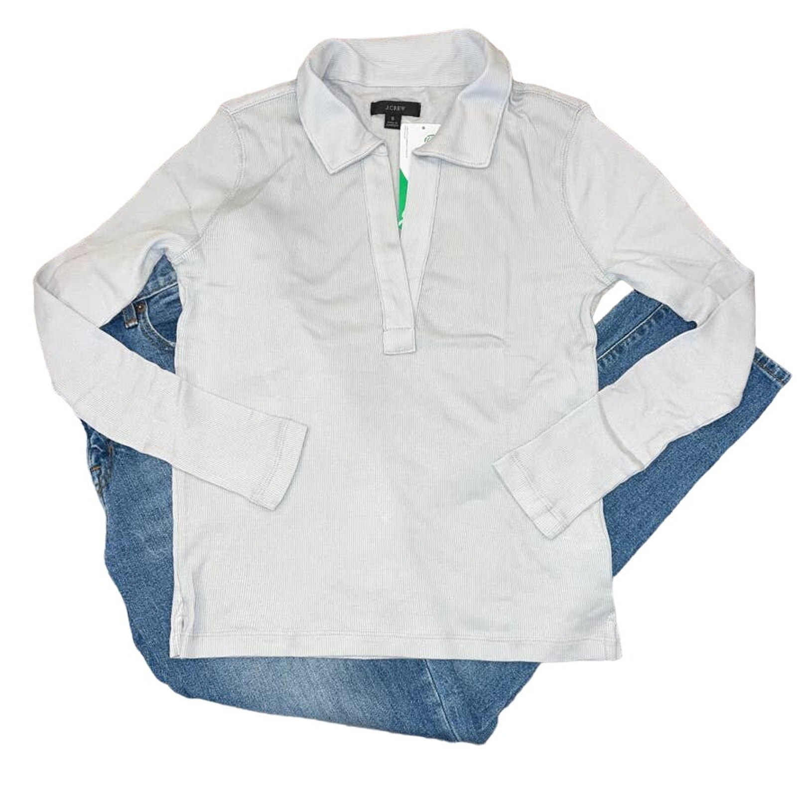 NWT J. Crew Light Blue Ribbed Polo Long Sleeve T-Shirt - SIZE M