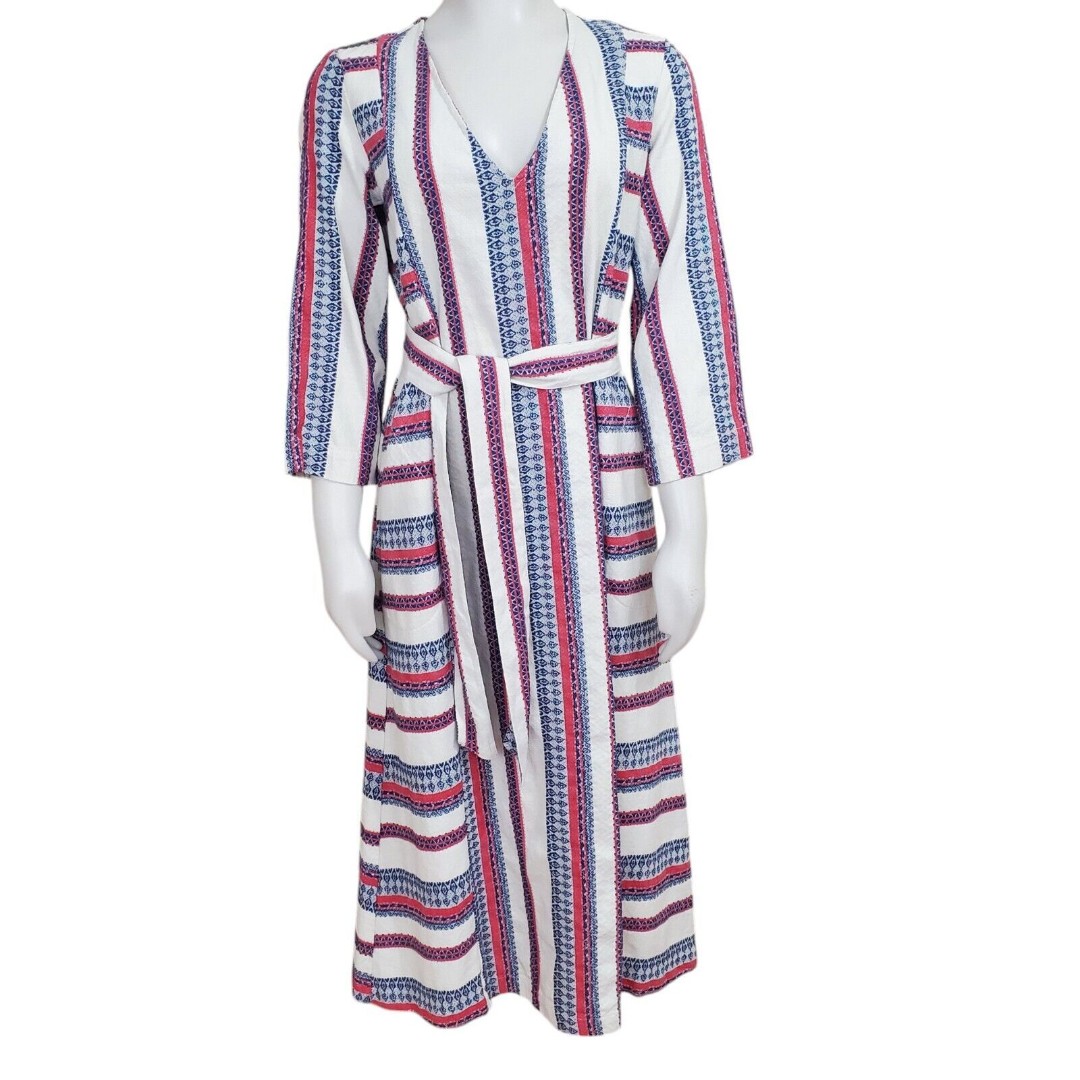 Xirena Quincy cotton striped kaftan dress EUC Womens size S Red White Blue Midi