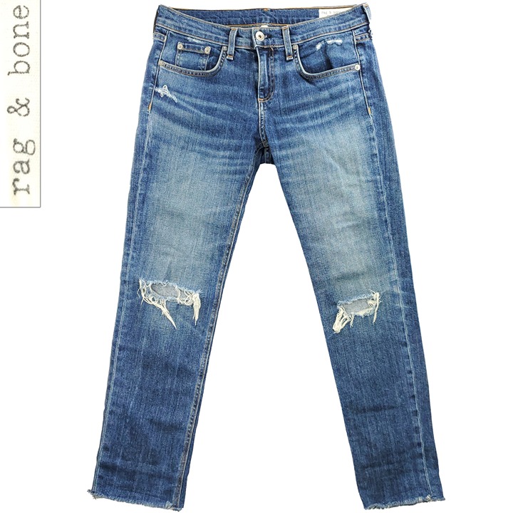 rag & bone Dre Capri Ankle Raw Hem Jeans Stretch Distressed 26 Real 32x26