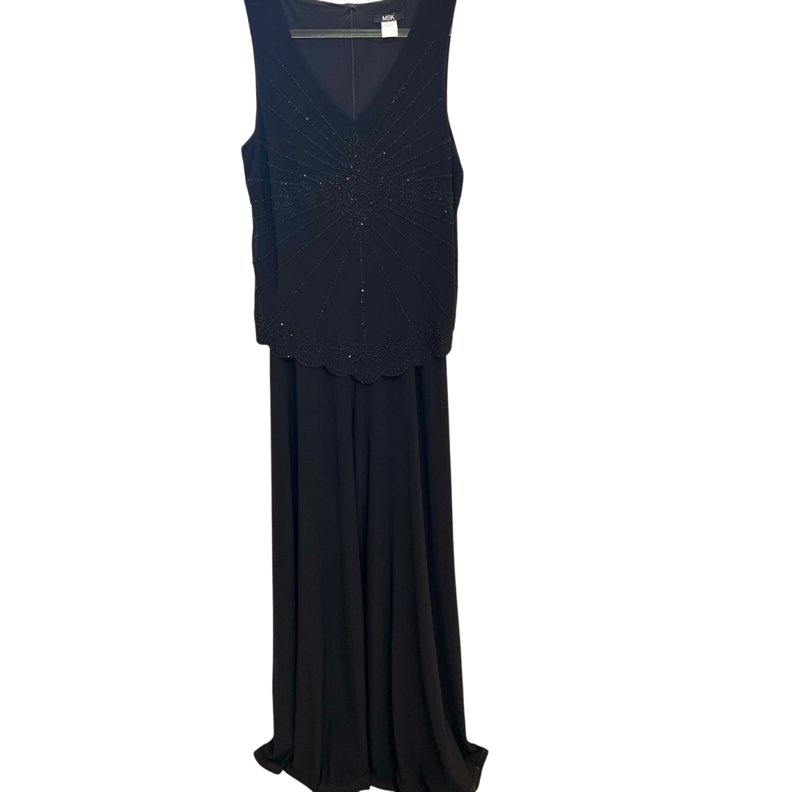 MSK Black Women's Jumpsuit Special Occasion Fancy Black Wide Leg Pantsuit Sz 10